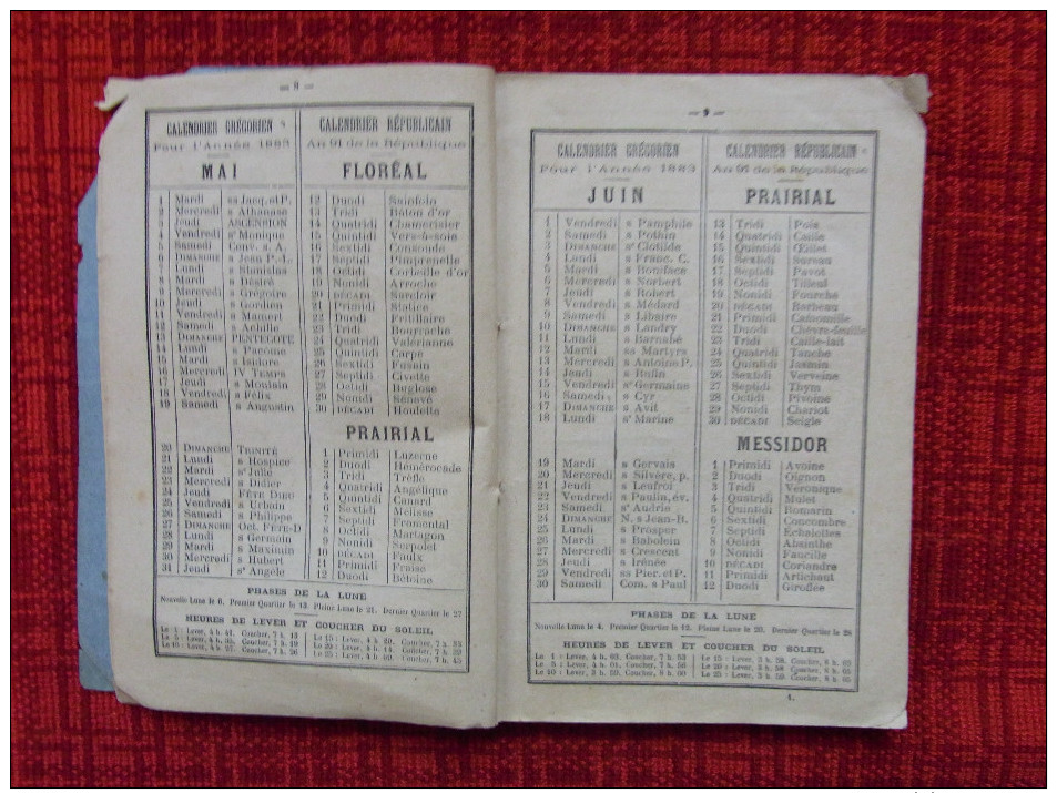 Almanach régional La Dépêche 1883 avec calendrier grégorien et républicain