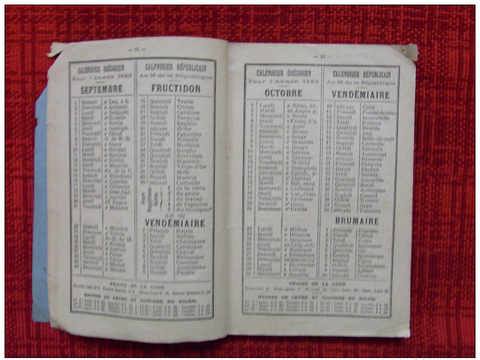 Almanach régional La Dépêche 1883 avec calendrier grégorien et républicain