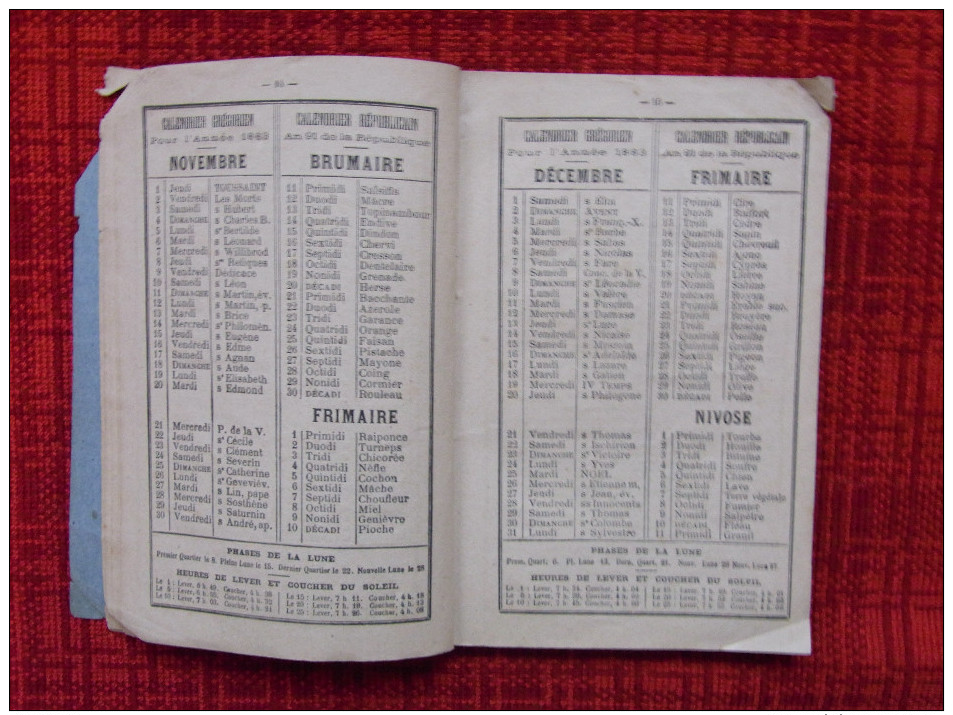 Almanach régional La Dépêche 1883 avec calendrier grégorien et républicain