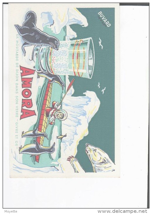 BUVARDS-PUB-AMORA-LA MOUTARDE DE DIJON DANS SON VERRE GIVRE ET OR-4-DIMENSIONS 13,5 Cm X 21 Cm- - Mostard