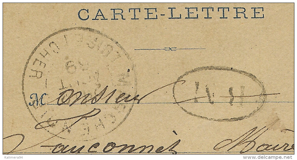 ENTIER  POSTAL  ( Cachet BM ) /  CARTE-LETTRE  15 Ct. BLEU  Type  SAGE  ( à Mr Le Maire De Saint-Léonard, Loir-et-Cher ) - Kartenbriefe