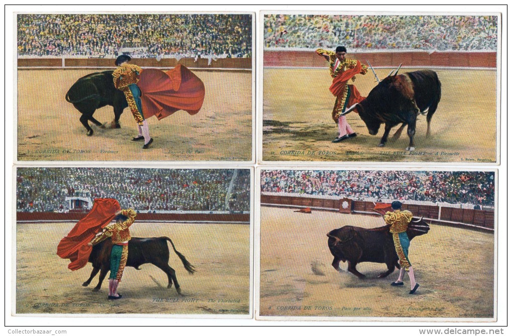 Corrida De Toros Bull Fight L Roisin 4 Tarjetas Postales Ca1900 Vintage Original Postcard Cpa Ak (W3_3267) - Corridas