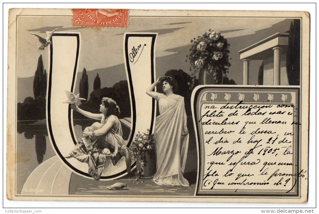 Firstname Initial Letter U Victorian Carte Postale Photo Vintage Original Postcard Cpa Ak (W3_3364) - Firstnames