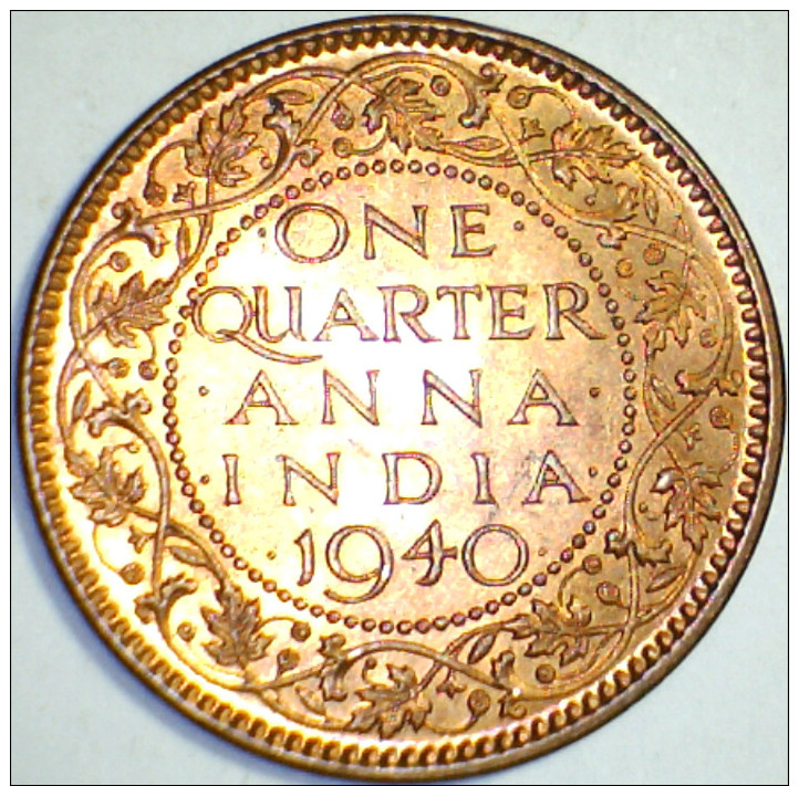 1940 OR 1941, BRITISH INDIA, UNCIRCULATED/BU - 1/4 ANNA COPPER COIN  *SEE PHOTOS* - Colonies