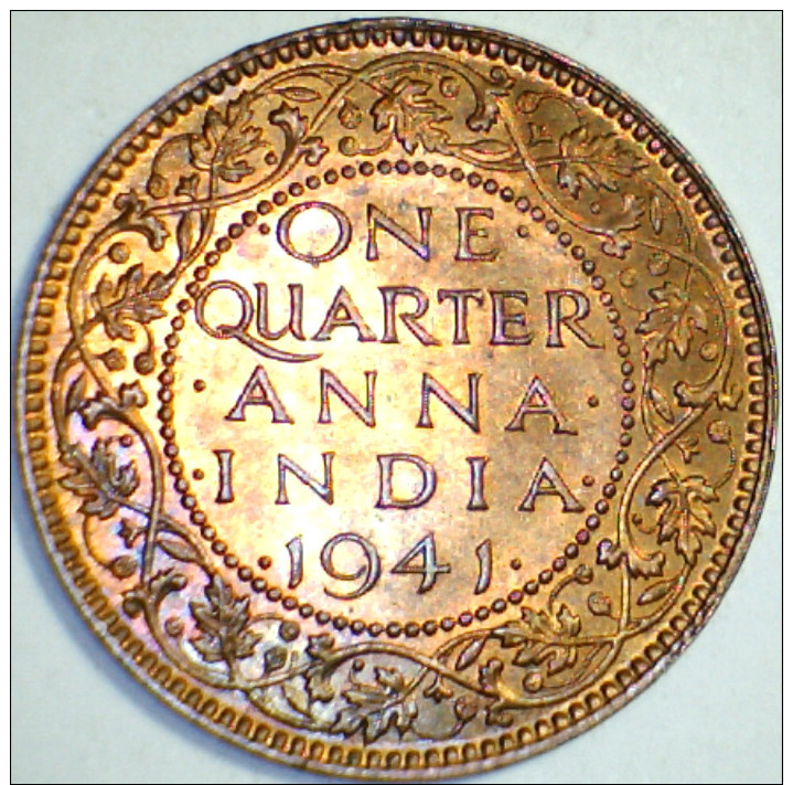 1940 OR 1941, BRITISH INDIA, UNCIRCULATED/BU - 1/4 ANNA COPPER COIN  *SEE PHOTOS* - Colonies