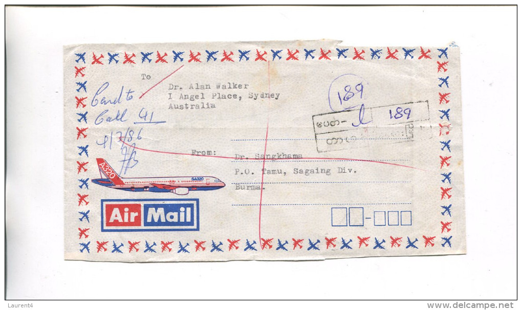 (stamp 70)  Registration Label From Burma To Australia - - Myanmar (Birma 1948-...)