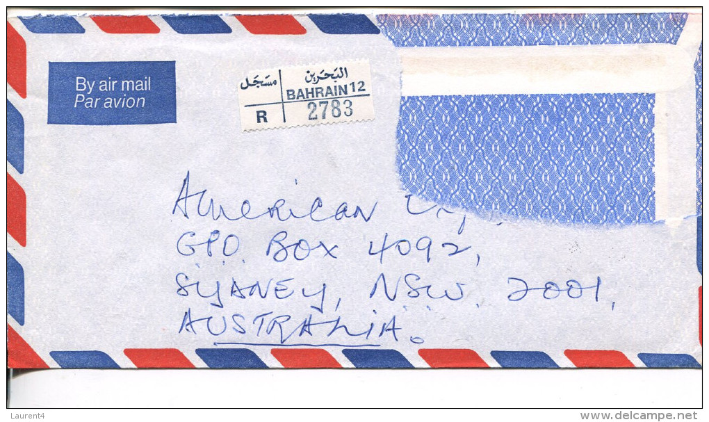(stamp 70)  Registration Label Posted From Bahrain To Australia - Bahreïn (1965-...)