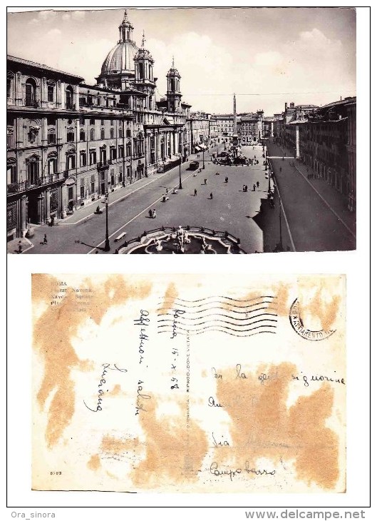 *Cartolina Lazio Roma Piazza Navona Viaggiata 1958 Senza Francobollo-Postcard-Cart E Postale - Multi-vues, Vues Panoramiques