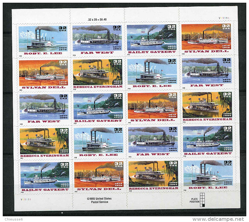 Etats Unis ** N° 2534 à 2538  En Feuille De 4 Séries - Bateaux à Vapeur Anciens - Sheets