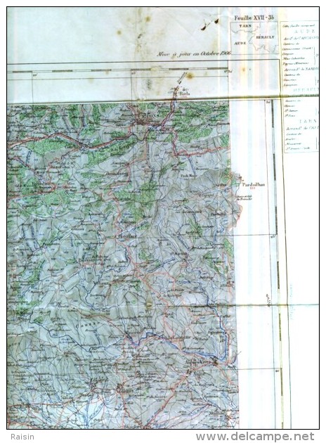 Carte Géographique St PONS  Ancienne  Tirage 1907  Feuille XVII-35  échelle 1/100.000 (1cm=1km) état D'usage - Geographical Maps