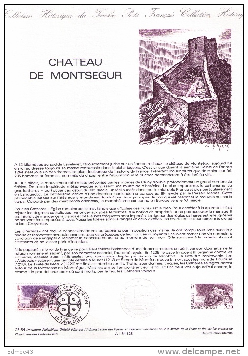 Document Philatélique Officiel, Château De Montségur, Lavelanet, 1984 - Castles