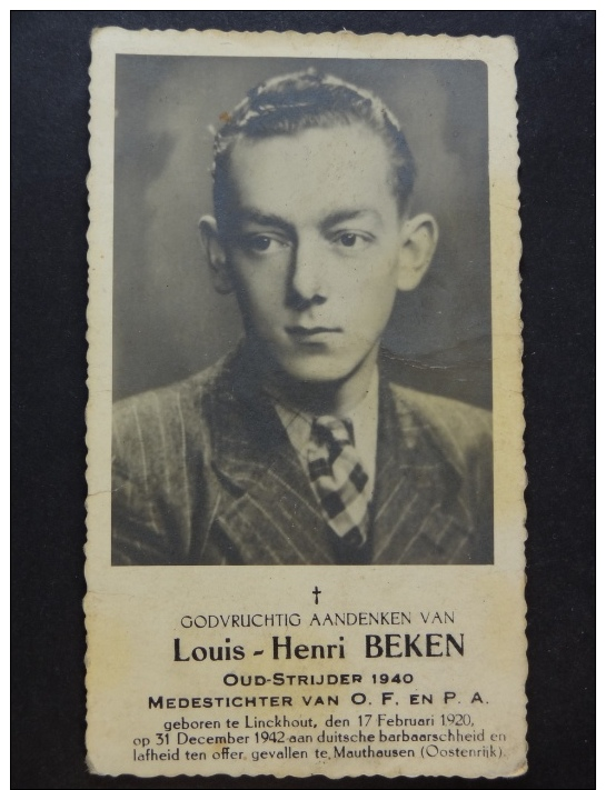 Louis-Henri Beken Oud-Strider 1940 Linckhout 1920 Mauthausen 1942 - Devotion Images