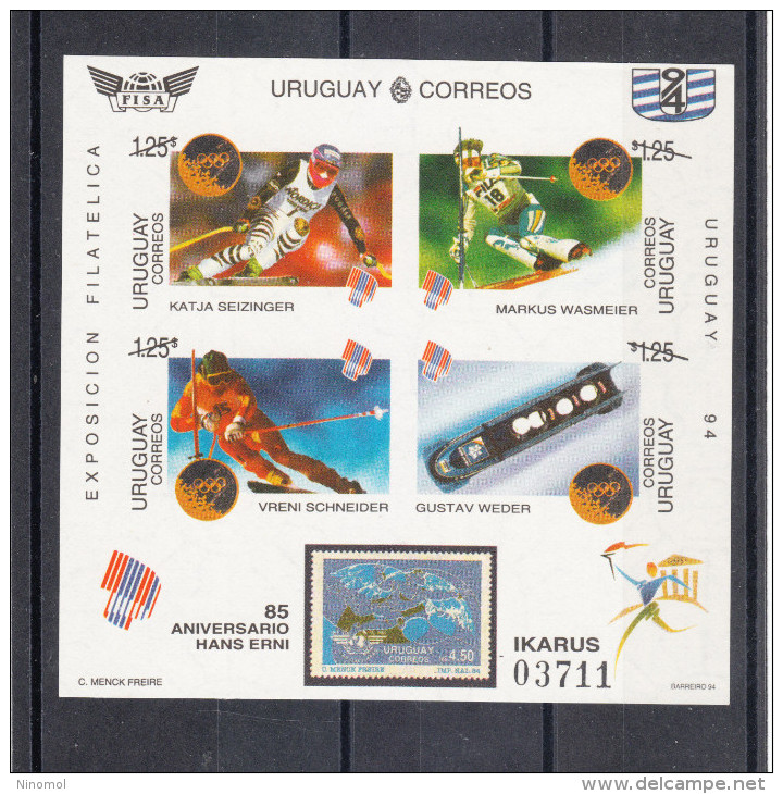 Uruguay    -    1994.  Medaglie Scheider, Wasmeier, Seizinger.  Bl. Imperforated  MNH  Numbered.rare!! - Invierno 1994: Lillehammer