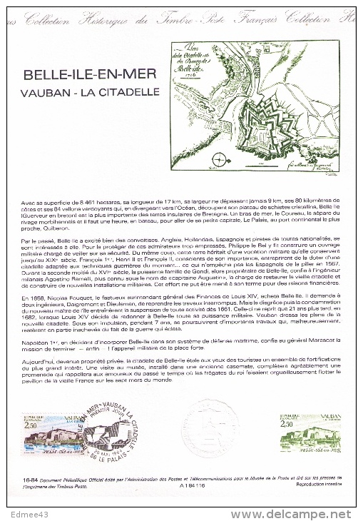 Document Philatélique Officiel, Belle-Île-en-Mer, Vauban, La Citadelle, 1984 - Iles