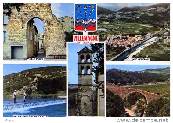 34  VILLEMAGNE Vieille Porte Vue Generale Vue Pittoresque De La Mare, Pecheurs, Clocher Eglise St Gregoire Pont Du Diabl - Autres & Non Classés