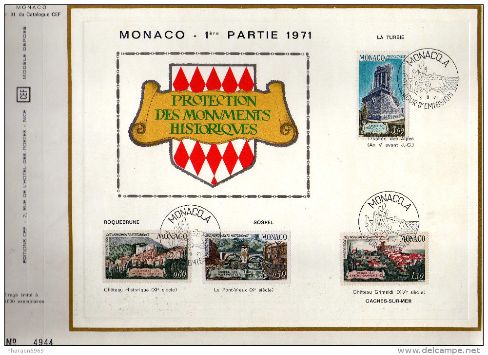 Feuillet Tirage Limité CEF 31 Monaco Protection Des Monuments Historiques - Storia Postale