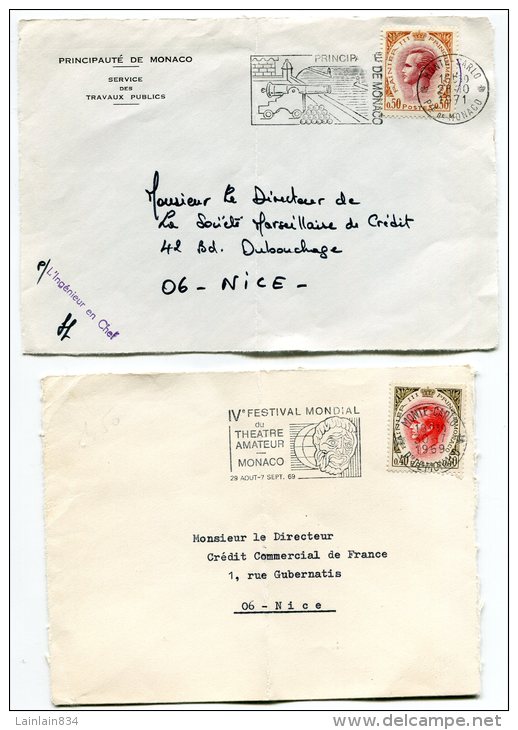 - MONACO - 2 Devant De Lettre, Cachet Monte-carlo, Flamme, 1969 Et 71, Timbres De 0.4 Et 0.50, TBE. - Storia Postale