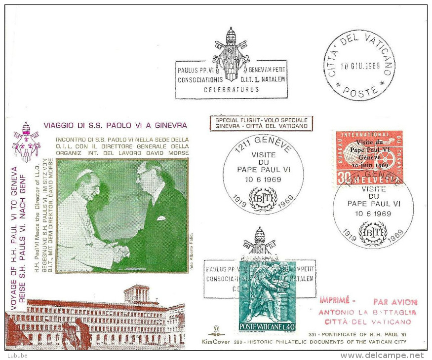 Sonderflug  "Rom-Genève-Rom" (Papstbesuch Paul VI)          1969 - First Flight Covers