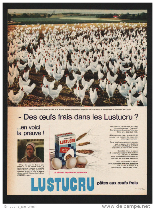 Pub Papier 1965 Alimentation Pates LUSTUCRU élevage Avicole De Cliousclat Drôme  Poule Coq - Publicités