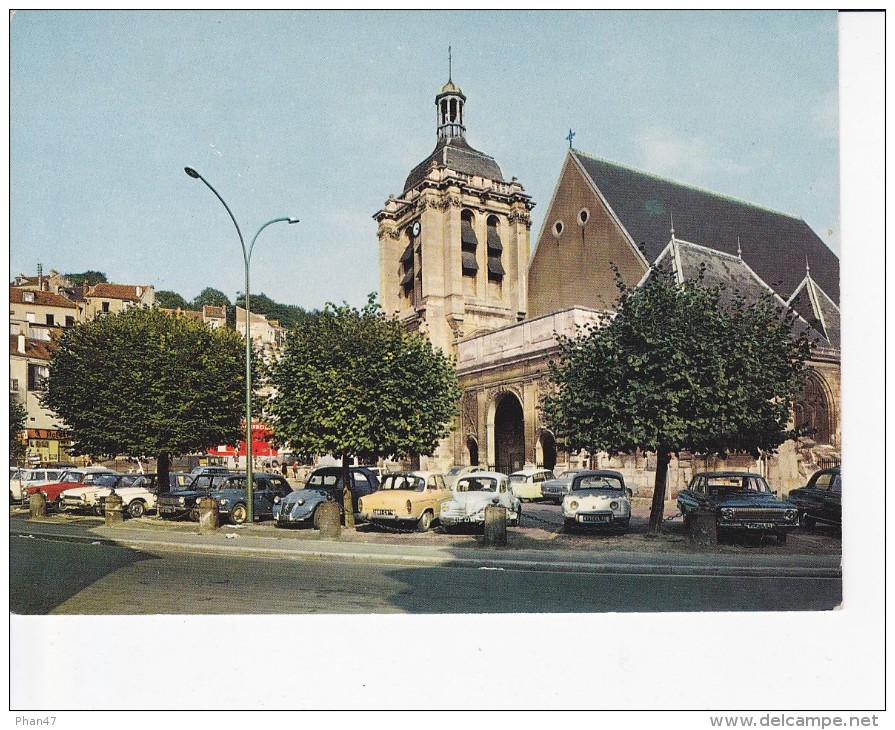 PONTOISE (95)Eglise Notre-Dame, Renault Dauphine, 4cv, Simca Elysée, Citroën 2cv, - Pontoise