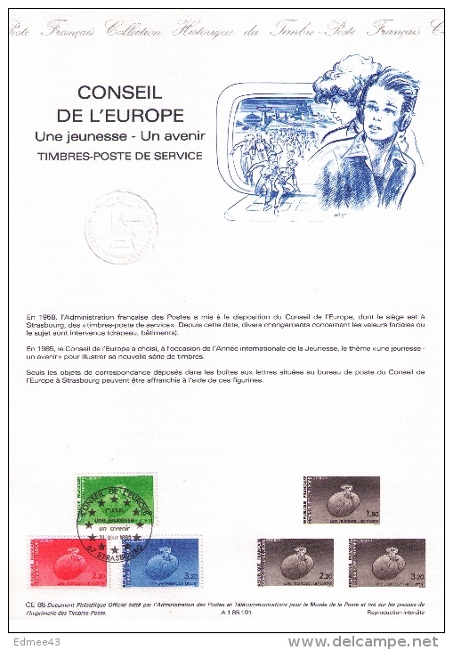 Beau Document Philatélique Officiel, Conseil De L´Europe, Année Internationale De La Jeunesse, 1985 - European Community