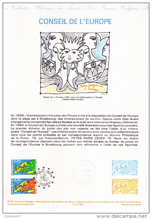 Beau Document Philatélique Officiel, Conseil De L´Europe, Timbres-poste De Service, 1990 - European Community