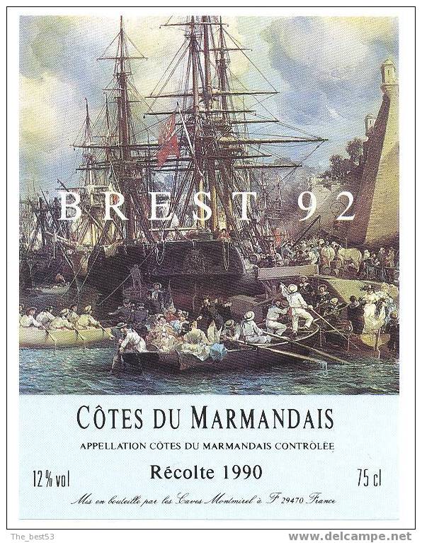 Etiquette De Vin Côtes Du Marmandais  -  Cuvée Réservée Brest 92 - Barche A Vela & Velieri