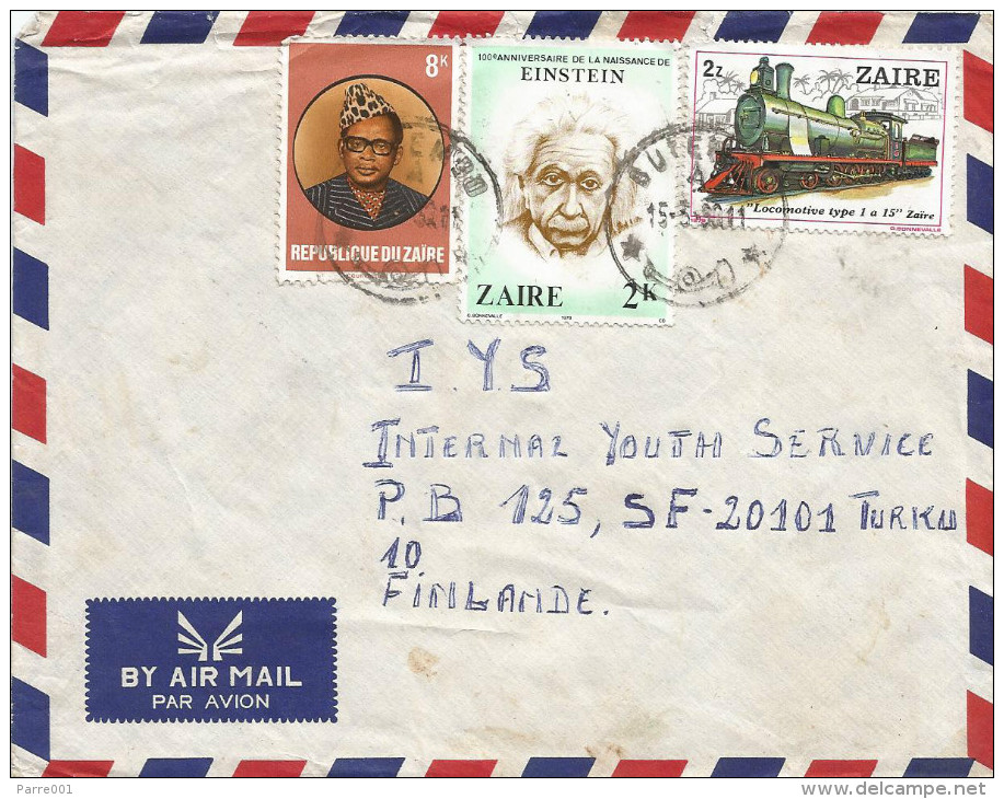 DRC RDC Zaire 1980 Butembo Code Letter A President Mobutu Einstein Nobel 2k Steam Train 2Z Cover - Used Stamps