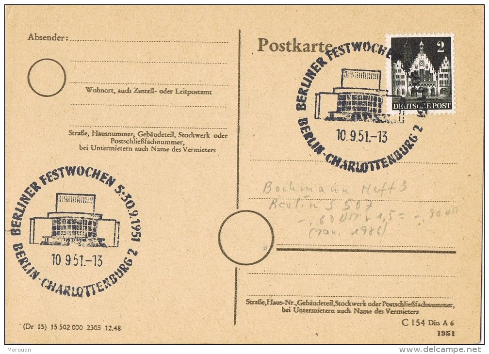 7763. Tarjeta BERLIN (Alemania) 1951. Zona Anglo American. - Otros & Sin Clasificación