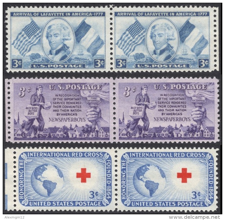 United States,  3 Pairs 1952, Sc # 1010,1015,1016, Mi # 629,634,635, MNH - Neufs