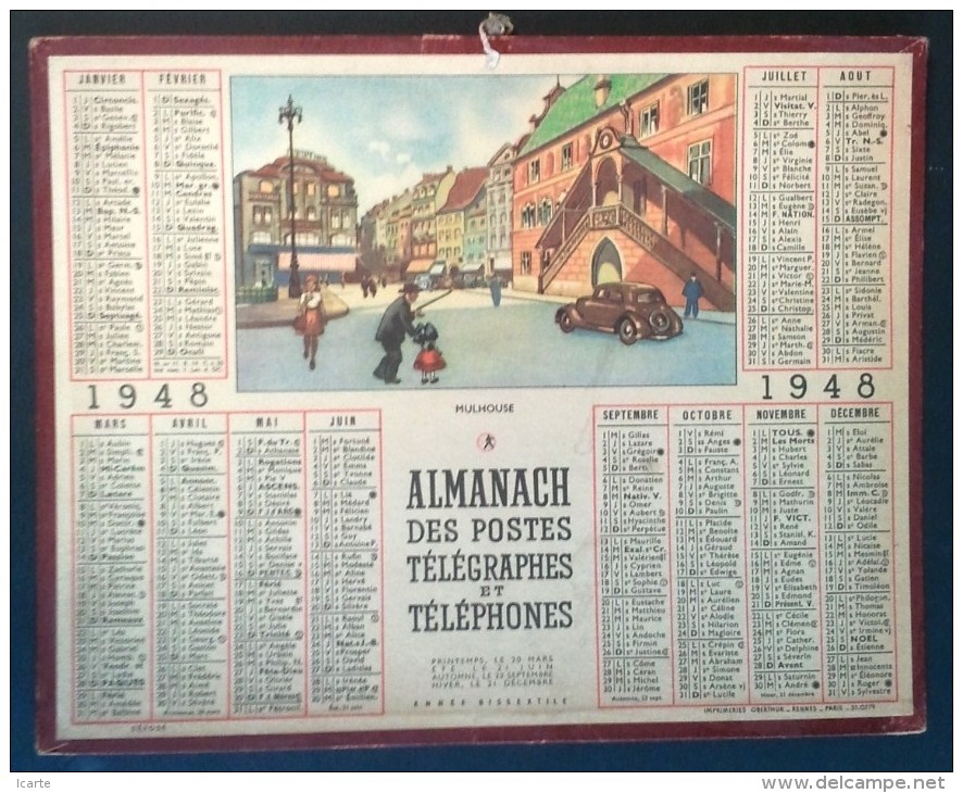 ALMANACH Des POSTES TELEGRAPHES Et TELEPHONES 1948 MULHOUSE - Grossformat : 1941-60