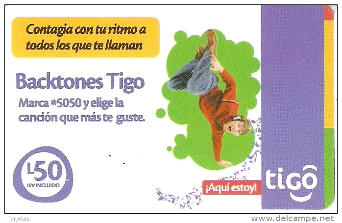 TARJETA DE HONDURAS DE TIGO DE 50 LEMPIRAS DE UN JOVEN BAILANDO - Honduras