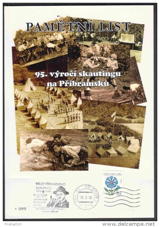 Czech Rep. / Commemorative Sheet (PaL 2008/03) 261 01 Pribram 1: 95 Years Of Scouting In Pribram (1913-2008) - Blokken & Velletjes