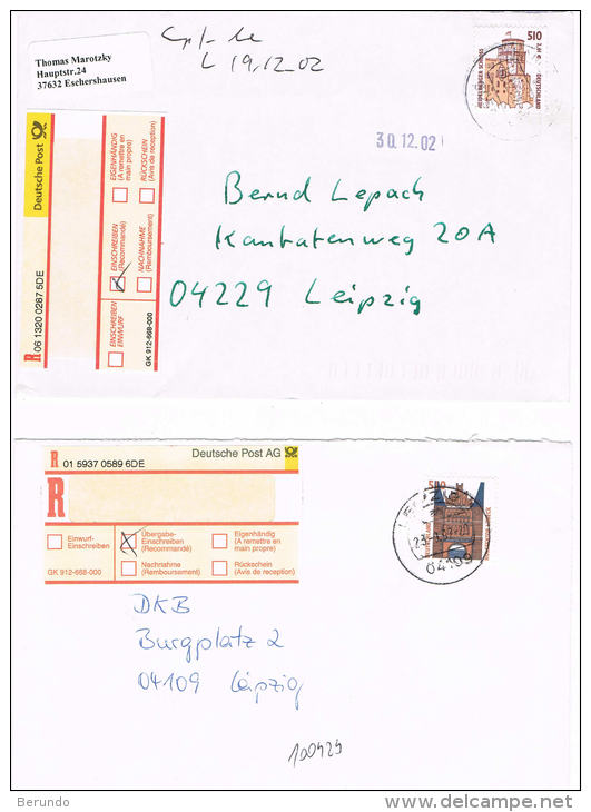 2753// GERMANY - 2 Belege - Freimarken - Auf  R-Briefe  - Einzelfrankatur - Sonstige & Ohne Zuordnung