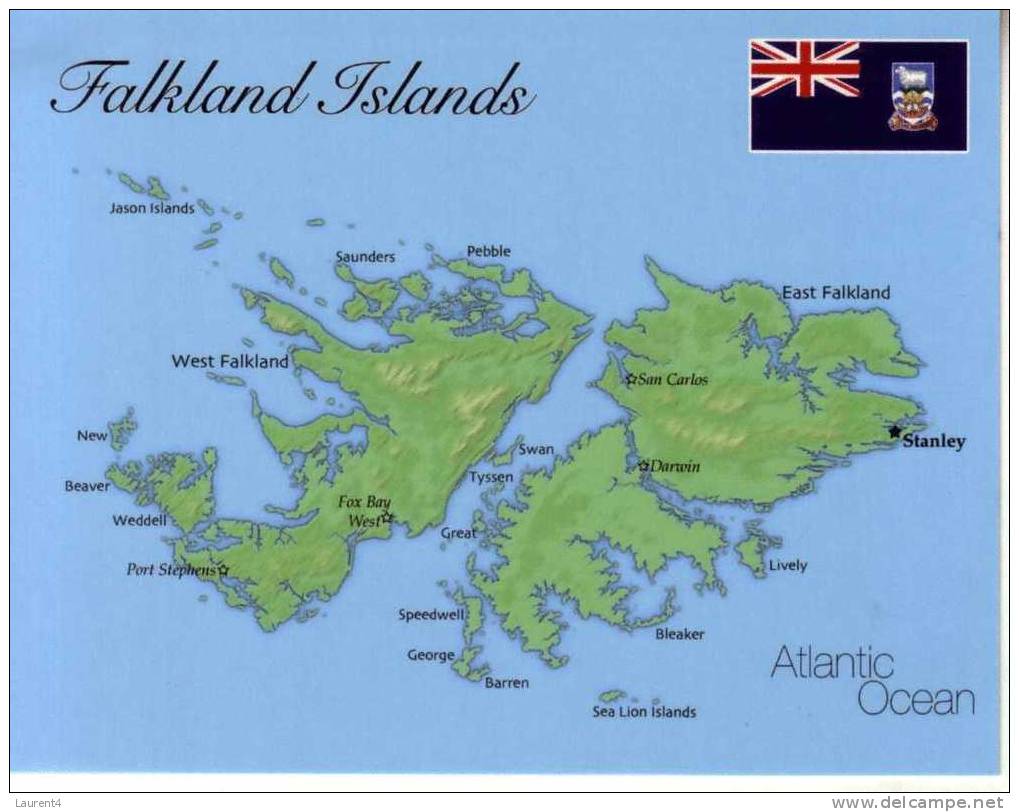 Map Of Falkland Islands - Carte Géographique Des Iles Malouines - Islas Malvinas