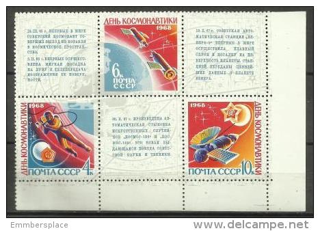 RUSSIA - 1968 Astronauts Day Block MNH **   Sc 3458a - Blocks & Sheetlets & Panes