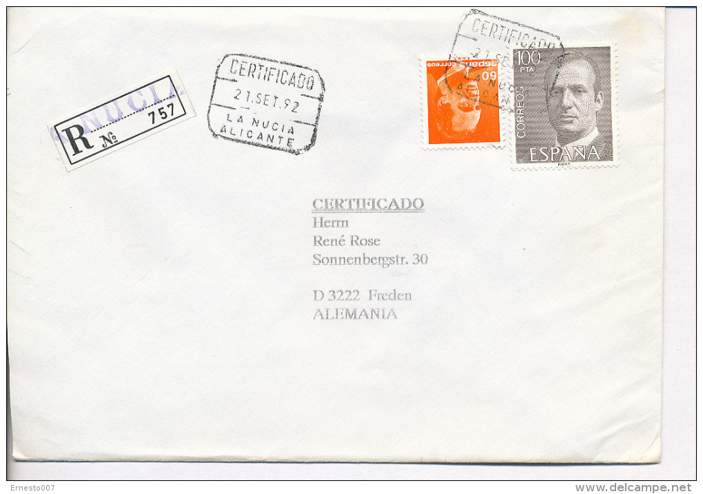 Gelaufener Einschreibebrief (R-letter) Von Spanien Nach Deutschland, 1992 - *) - Gebraucht