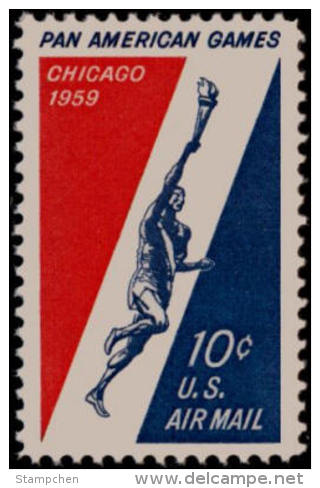 1959 USA Pan American Games Air Mail Stamp Sc#c56 Post Torch Runner Sport - 2b. 1941-1960 Unused