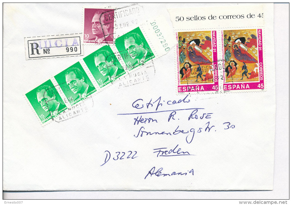 Gelaufener Einschreibebrief (R-letter) Von Spanien Nach Deutschland, 1992 - *) - Gebraucht