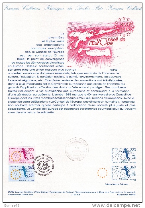 Beau Document Philatélique Officiel, 40e Anniversaire Du Conseil De L´Europe, 1949-1989 - European Community