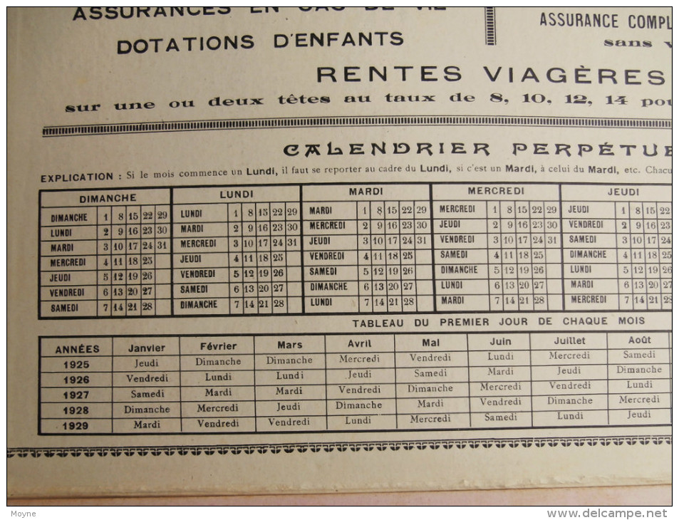 Publicité Cartonnée -  COMPAGNIE DU SOLEIL  ASSURANCES PARIS  - 1925  Calendrier PERPETUEL  - SUPERBE - Plaques En Carton