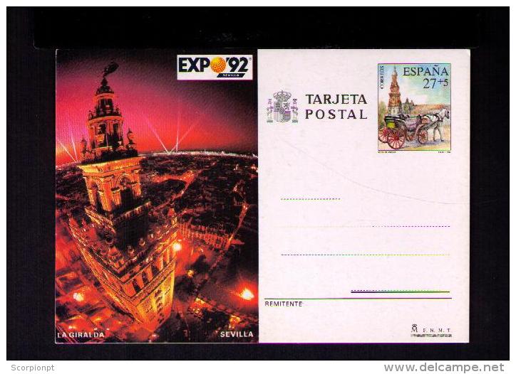 España Spain EXPO´92 La Giralda SEVILHA Architecture Charret Transports Horses Entiers Postaux Postal Stationery Sp2863 - 1992 – Sevilla (Spanien)