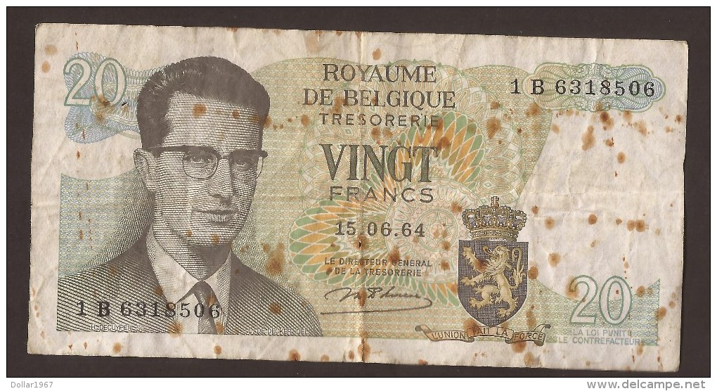 België Belgique Belgium 15 06 1964 20 Francs Atomium Baudouin. 1 B 6318506 - 20 Franchi
