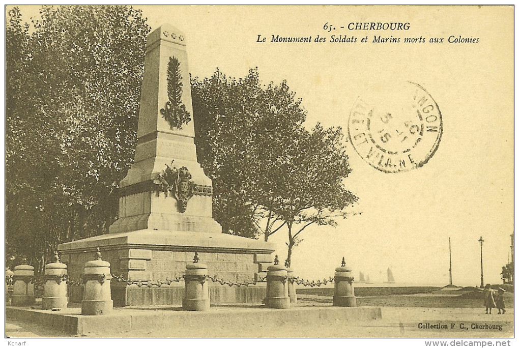 CP De CHERBOURG " Le Monument De Soldats ... " Cachet POSTES MILITAIRES BELGES . - Marcas De La Armada