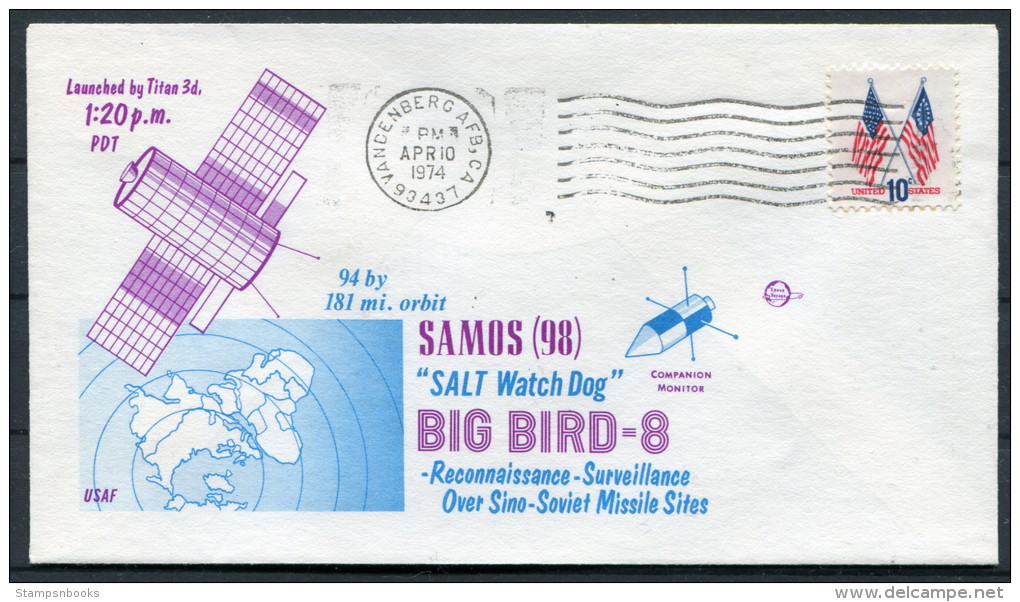 1974 USA Vandenberg Air Force Base Space Rocket Cover SAMOS BIG BIRD 8 - United States