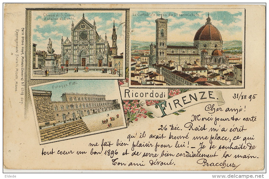 Ricordo Di Firenze Litho Carlo Ottavo Hayd Monaco Baviera No 1019 Fratelli Micotti P. Used 1895 - Firenze (Florence)