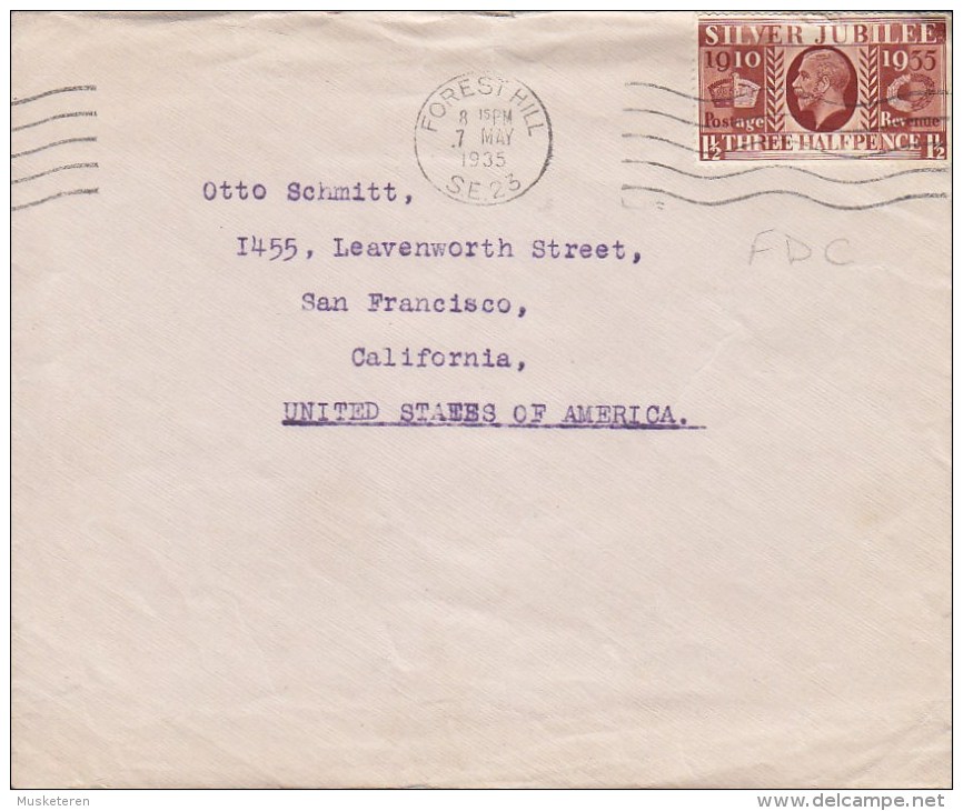 Great Britain FDC Cover FOREST HILL 7th May 1935 Cover Silver Jubilee King George V. Philatelic Congres Label (2 Scans) - ....-1951 Pre Elizabeth II