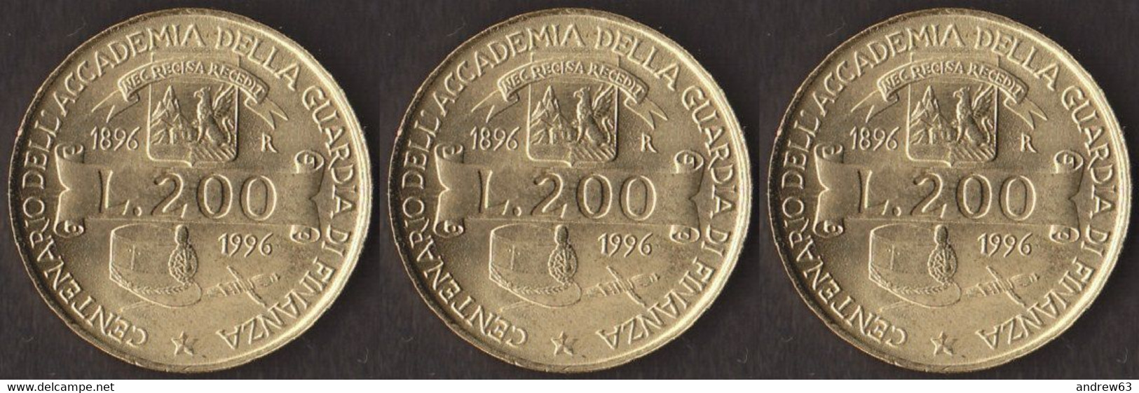 ITALIA - Lire 200 1996 Accademia Guardia Di Finanza - FDC/Unc Da Rotolino/from Roll 3 Monete/3 Coins - 200 Lire