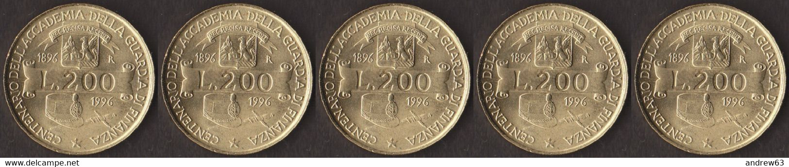 ITALIA - Lire 200 1996 Accademia Guardia Di Finanza - FDC/Unc Da Rotolino/from Roll 5 Monete/5 Coins - 200 Lire