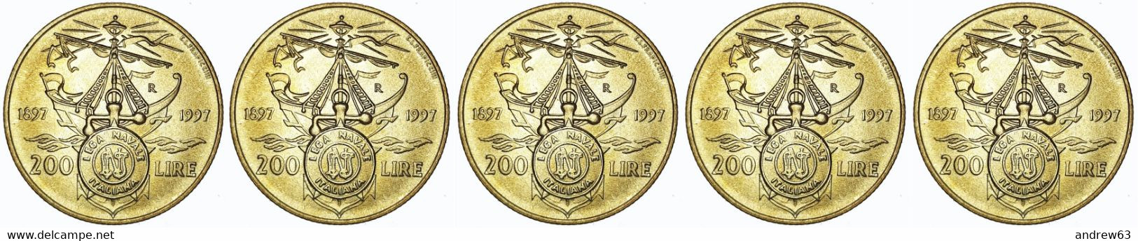 ITALIA - Lire 200 1997 Lega Navale Italiana - FDC/Unc Da Rotolino/from Roll 5 Monete/5 Coins - 200 Liras